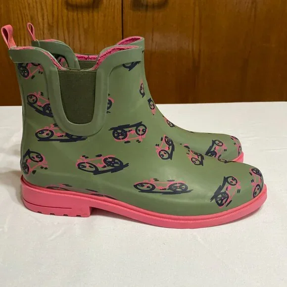 Anthropologie Bicycle Pattern Rain Boots 8 Green Boots - Picture 8 of 9